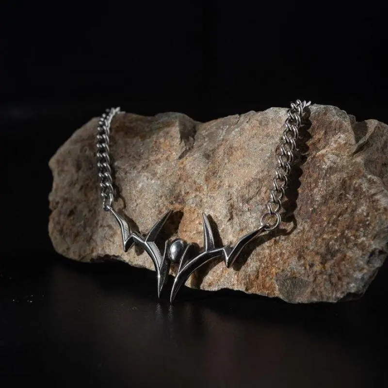 Sukuna Finger Pendant Necklace with Intricate Markings, Edgy Titanium Steel Jujutsu Kaisen Jewelry with a Chrome Finish, 44cm Chain for Anime Fans