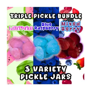 Triple Pickle Bundle - 3 Bag Variety Pack - Watermelon Blue Raspberry & Mixed Berry Koolaid - Tangy Sweet Snack Bonbon Jelly - Premium Ingredients