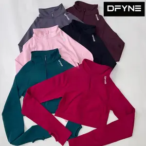 DFYNE Cropped Half-Zip Long Sleeve Top – Breathable & Stretchy Workout Shirt for Women