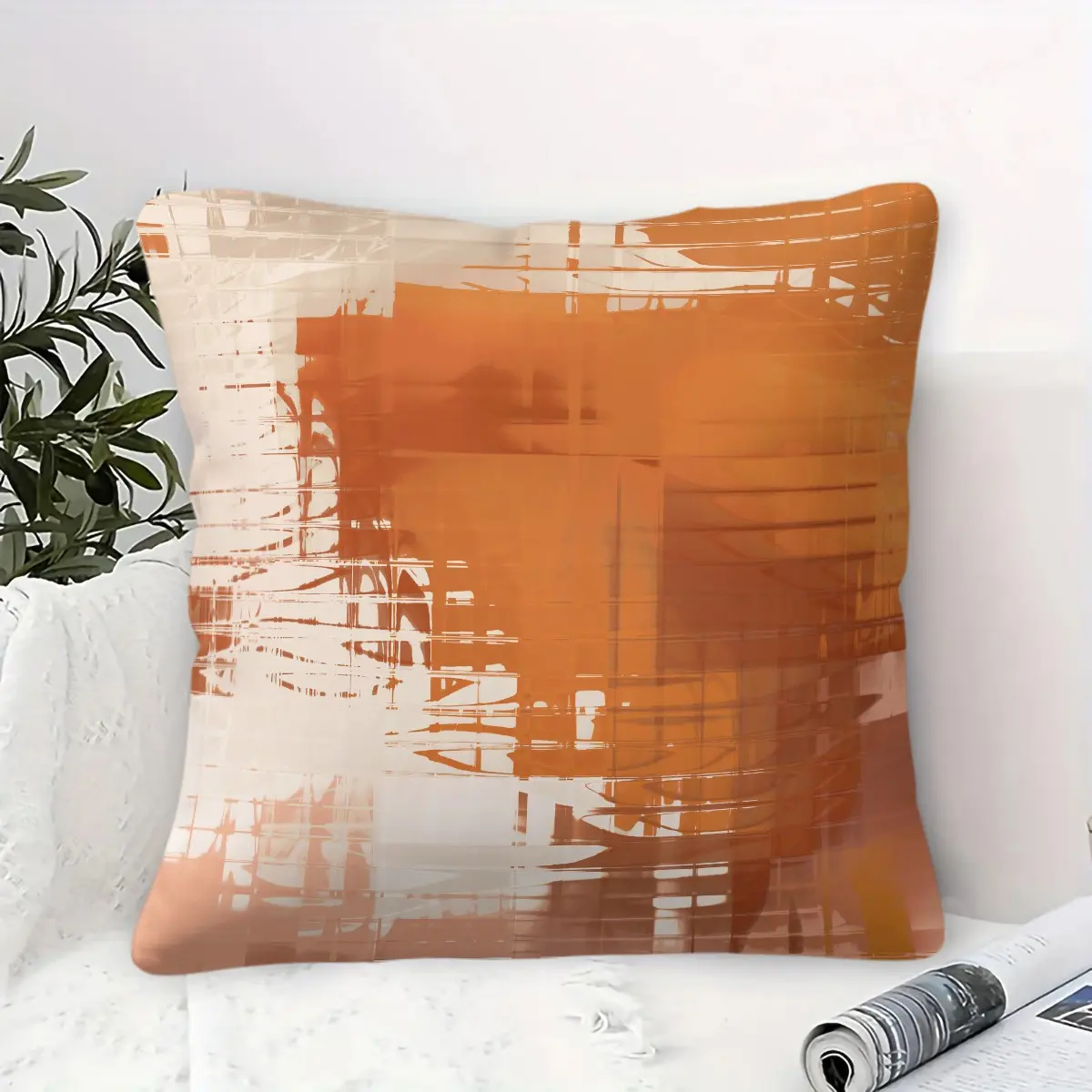 Orange Abstract Brush Stroke Throw Pillow, Modern Art Cushion, Boho Aesthetic Accent Pillow (Includes Pillow Core), Decorative Pillow for Bedroom, Sofa & Dorm, Soft Touch Cushion