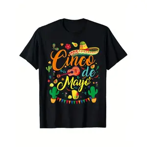 [5 De Mayo Tee] Cotton Black 5 De Mayo T-Shirt |   Round Neck Short Sleeve T-Shirt for Men Women