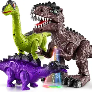 3 Pieces Electric Dinosaur Toys with Sound Light & Walking Effects, Sounds Running Function Realistic Tyrannosaurus Animal Toy Gifts for Dino Fan , Interactive Movable Dino Toyset,Electric Dinos Gifts