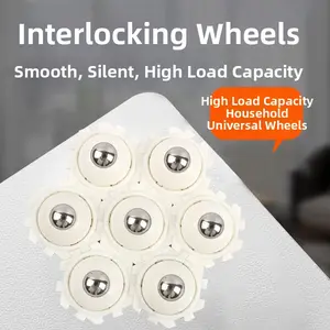 Connectable Ball Roller Wheels for Easy Furniture Moving – Interlocking Gear Design, White (8 Pack) | Nail-Free Installation, Heavy Duty ABS Frame with Steel Ball Bearings, Modular Furniture Movers