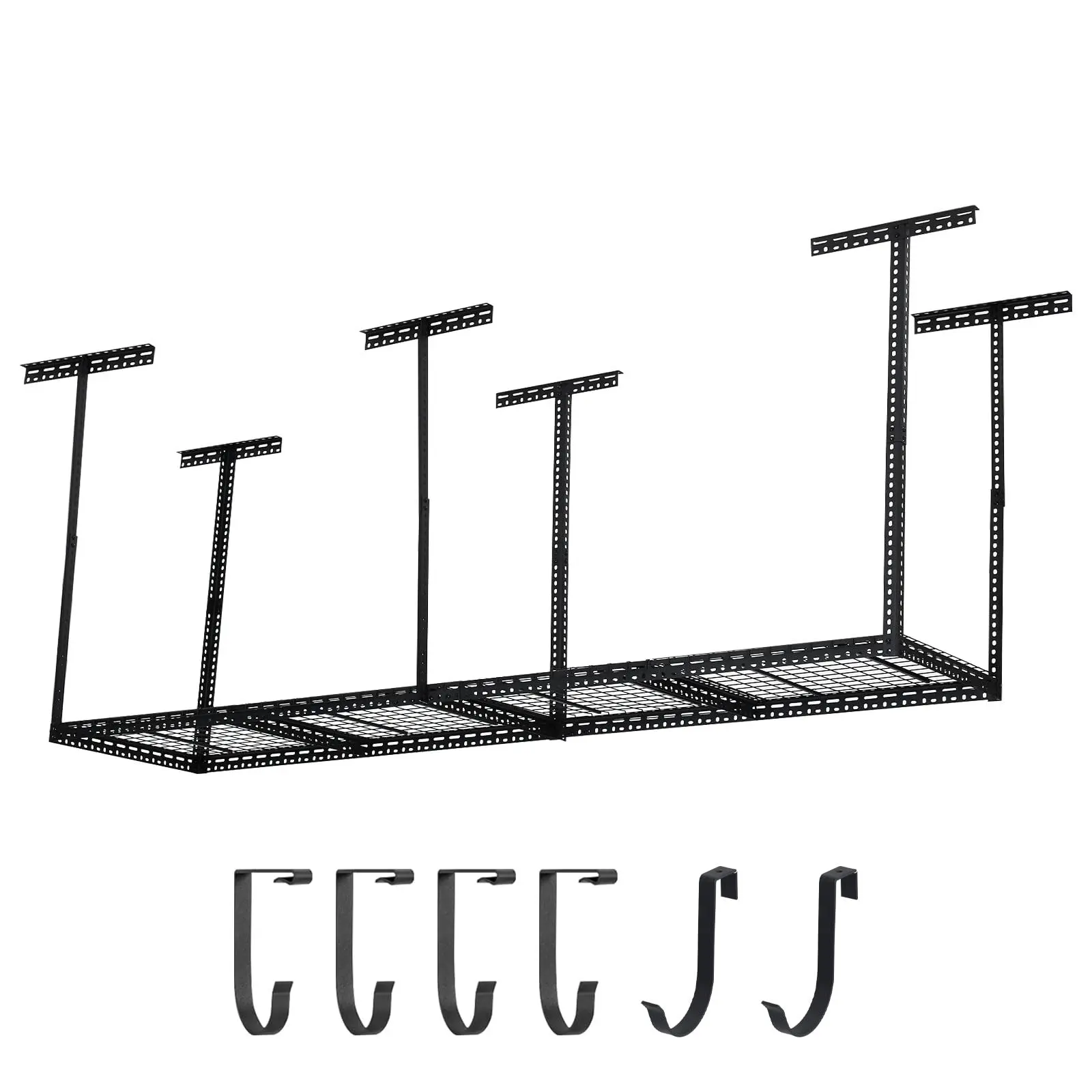 【GARVEE】Adjustable Overhead Garage Storage Racks in Various Sizes (2x8, 4x8, 4x6 FT) with 22"-40" Height Adjustment, Heavy Duty Metal Shelves, 660lbs Weight Capacity, Black Finish, Multiple Vertical Post Options