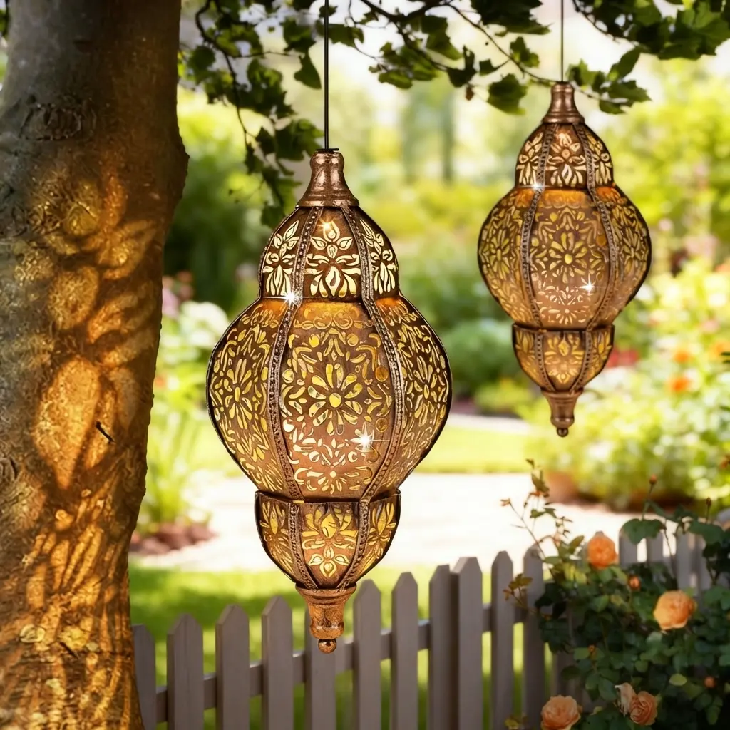 Moroccan Solar Lantern - Waterproof Solar Outdoor Lights with Retro Dynamic Shadow Projection, Hanging Light for Garden, Home Decor, Aesthetic Unique Decor