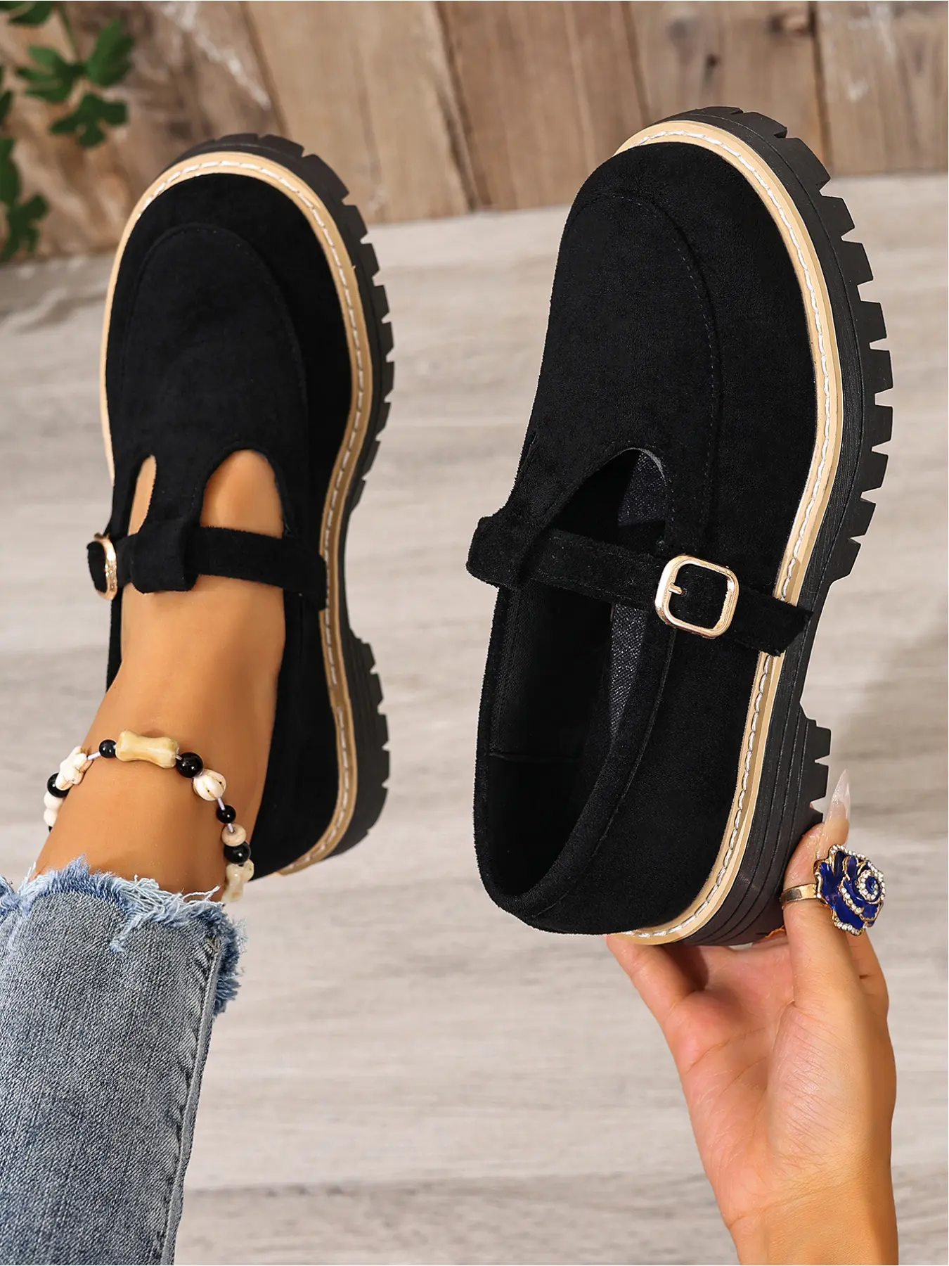 Ladies' Spring/Summer Fashion Retro Loafer Shoes/Leather Upper with Metal Buckle Decoration Thick Bottom High Water Platform Outdoor Casual/Lightweight Comfortable Soft Rubber Sole Anti-Slip Durable Commuting Flatform Shoes