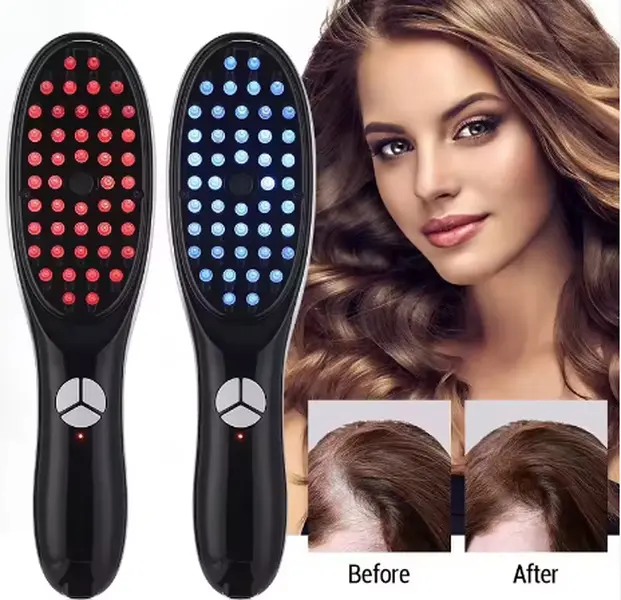 Vital5 Red & Blue Light Therapy Plastic Hair Brush with Serum Dropper Dispenser - Scalp Stimulation, Thick Hair Regrowth, Scalp Massage & Detangling, Hair Brush Detangler, Dispenser Included