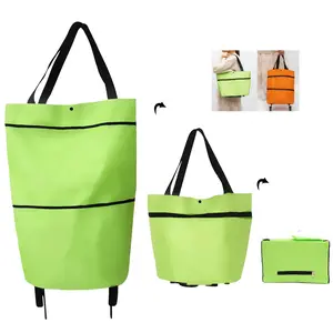 Portable Folding Shopping Cart, Lightweight Hand-Pulled Grocery Trolley with Wheels, Home Use Shopping Bag, Easy-To-Carry Design, Grocery Bag Carrier