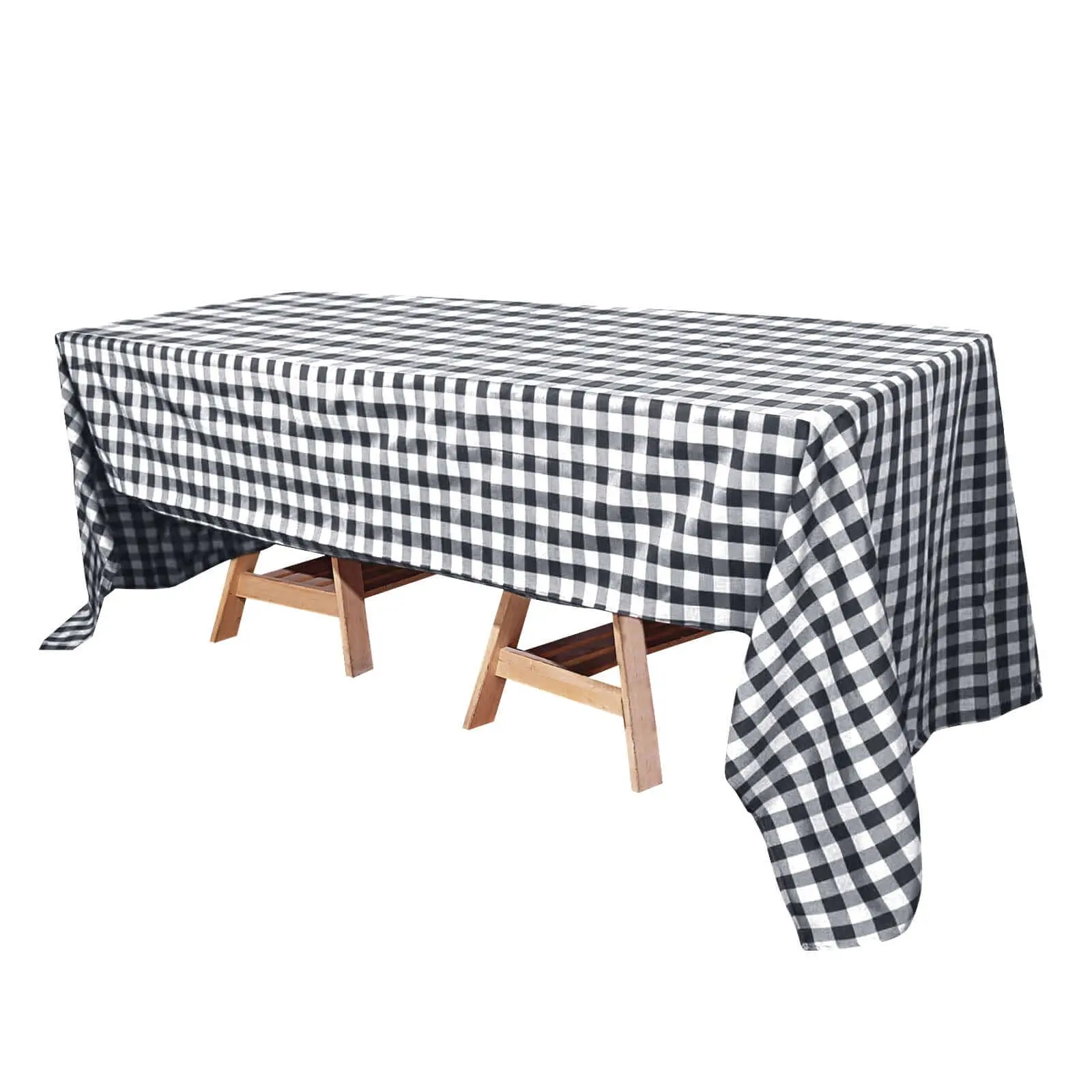 Polyester Rectangle Tablecloth, 60"x126" White/Black Checkered Buffalo Plaid - Bleach Safe for Farmhouse Outdoor Picnic Tables, Stylish Furniture Accessory
