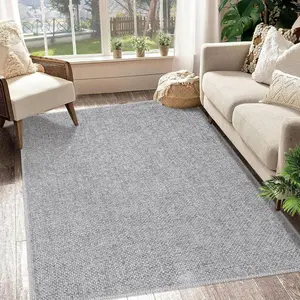 4x6 Washable Area Rugs, Modern Woven Office Floor Carpet Contemporary Rug, Living Room Rug, Soft Surface, Durable Edge, Non-Slip Backing, light grey