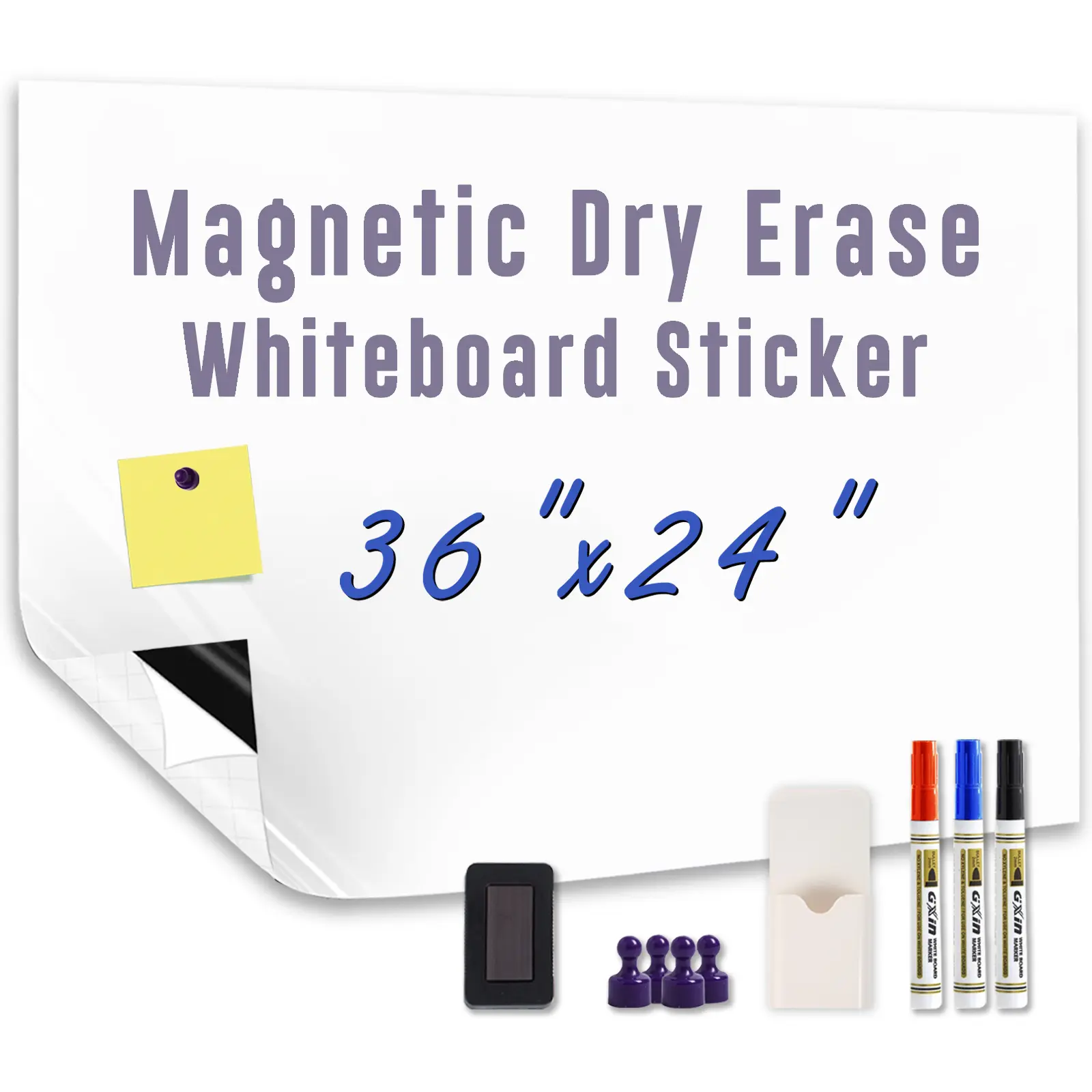 Magnetic Dry Erase Board Paper 36" x 24" Adhesive Backing White Board Sticker for Wall Peel and Stick Whiteboard Contact Paper for Office Home Include Starter Kit
