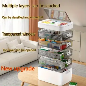 4/5/6 layer portable household storage box, stackable office stationery storage organizer - with lid, suitable for documents, Files Organizer, pens, pencils, sewing supplies sorting storage box, transparent