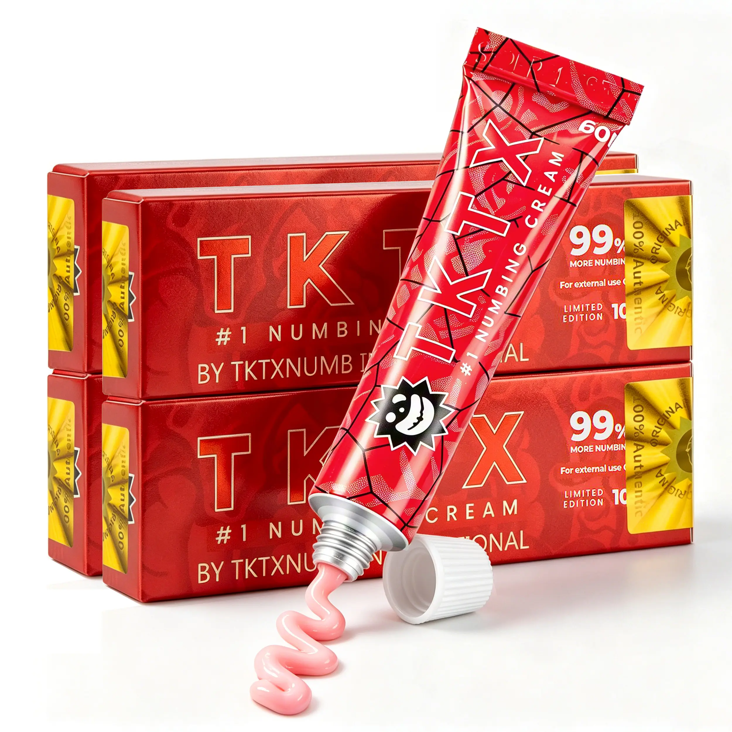 TKTX Tattoo External Cream Red 4 Pack | Limited Edition 99% VeryStrong | For Tattoos | Laser Removal | Waxing | EyebrowThreading | Tattoo Numbing Cream - 10g