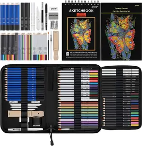 76 Pack Drawing Set Sketching Kit, Pro Art Supplies with 3-Color Sketchbook, Include Tutorial, Colored, Graphite, Charcoal, Watercolor & Metallic Pencil, for Artists Adults Teens Beginner