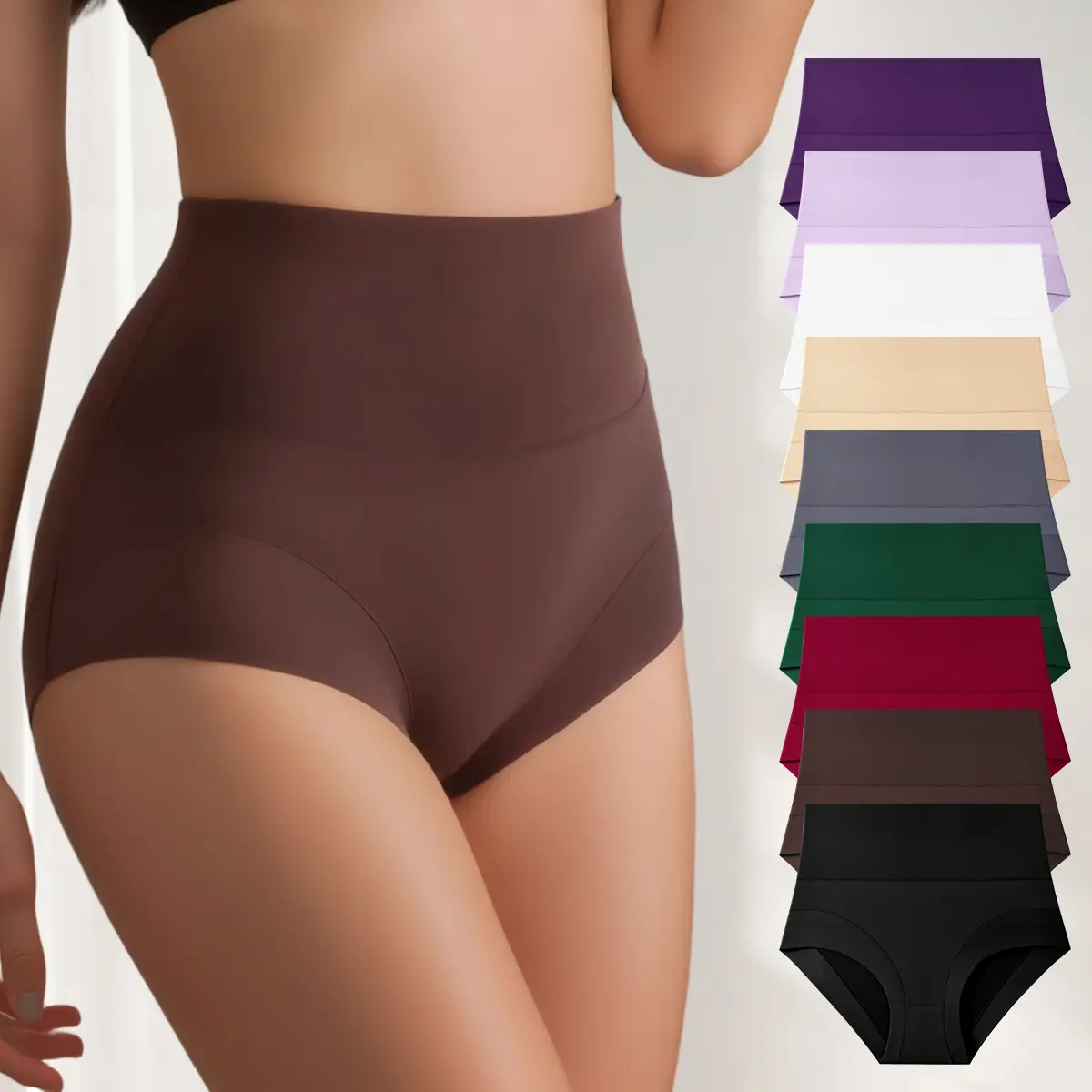Hotcom Women's Plus Size High-Waisted High-Cut Solid Boxer Panties, 7/9 Pcs, Sizes S-4XL, Soft Extra-Stretch Everyday Wear, Stylish for Halloween, Thanksgiving, Chinese New Year, Easter, Children's Day