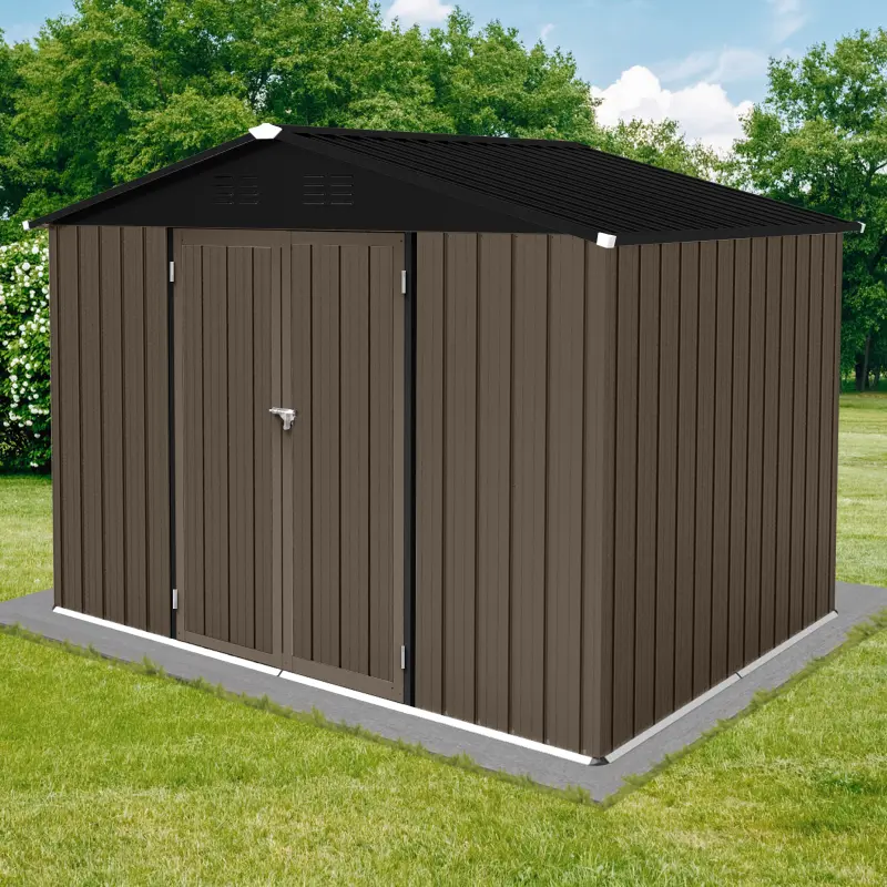 Durable Heavy Duty Metal Garden Shed, 8x6 ft, Brown and Black Exterior, Weatherproof, Apex Roof, Hinged Door, Durable Garden Shed, Heavy Duty Shed
