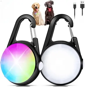 Dog Lights for Night Walking, 2 Pack Clip On Dog Collar Light for Nighttime Rechargeable, 4 Modes LED Collar Charm for Safety Running, Cycling, Camping (Black)