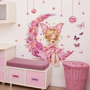 Butterfly Fairy Pattern Wall Sticker, 2 Counts/set Colorful Lovely Wall Decal, Wall Art Decorative Sticker for Home Living Room Bedroom