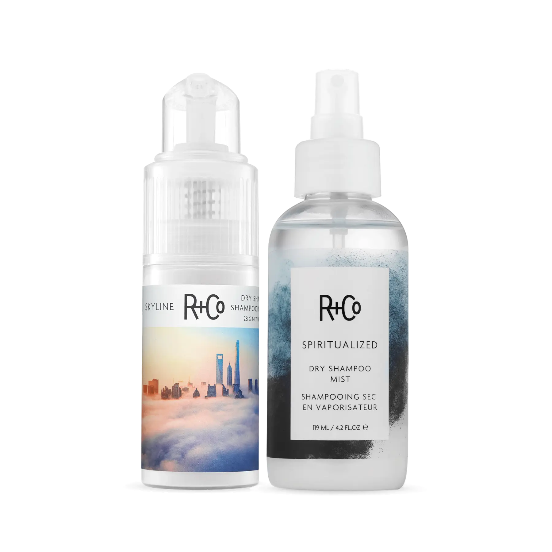 R+Co Clean Slate Dry Shampoo Duo - SKYLINE Powder & SPIRITUALIZED Mist for Oily Roots, Lightweight Oil Absorption, Fresh Haircare Cleanser