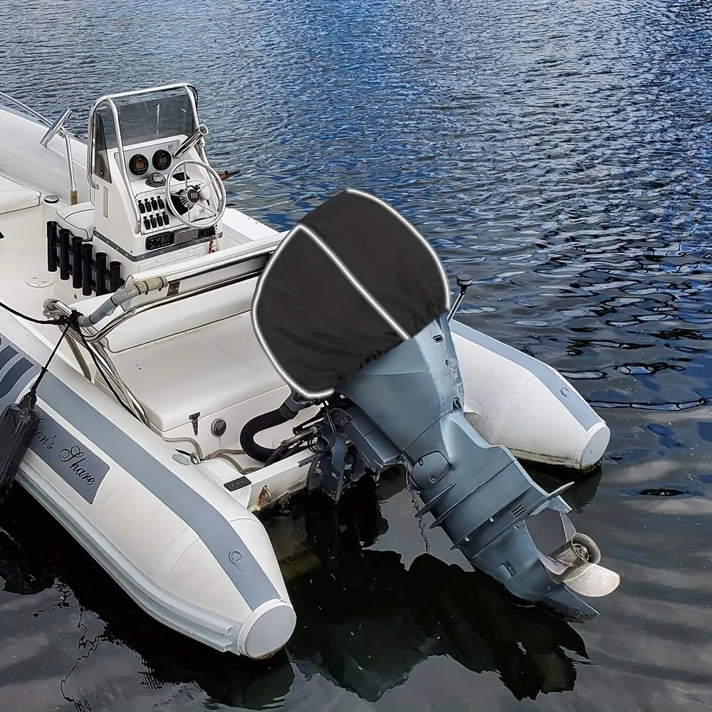 Outboard Engine Cover, Half-Enclosed Boat Engine Hood with Reflective Strips, Adjustable 600D Fabric, Waterproof Windproof Tear-Resistant Boating Accessories