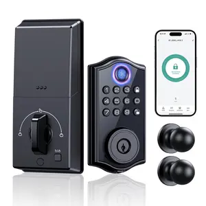 4-in-1 Smart Deadbolt Lock - Fingerprint, Keypad, APP & Manual Key Access, Matte Black Finish,biometric smart lock,keyless thumbprint entry door lock,bluetooth deadbolt