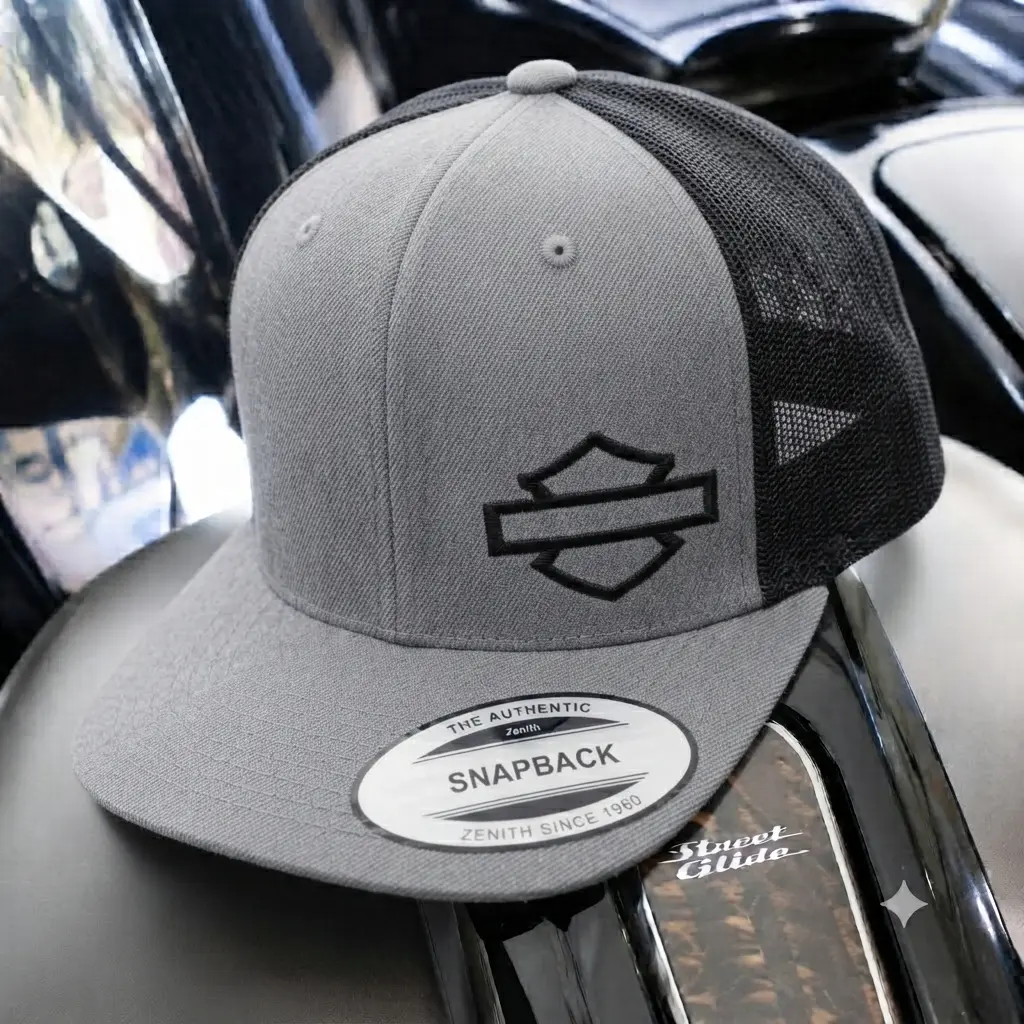 Harley-Inspired Embroidered Snapback Trucker Hat | Streetwear Flat Brim Cap Outdoor Sports Hat, Motorcycle Rider Hat, Biker Gift for Men,