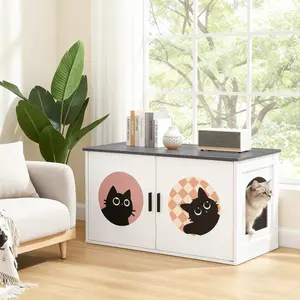 HOOBRO Cat Litter Box Enclosure with Cute Cat Patterns and Arched Entrance, Hidden Litter Box Enclosure Furniture, 31.3"L x 17.7"W x 17.3"H, Litter Box Cabinet, Side Table #SpringSale #BigSpringSale