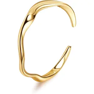 18K Gold Plated Cuff Bracelets for Women Open Adjustable Gold Cuff Bangle Bracelets Thick Hammered Wrist Cuff Bracelets Thin Minimalist Gold Cuff Bracelet