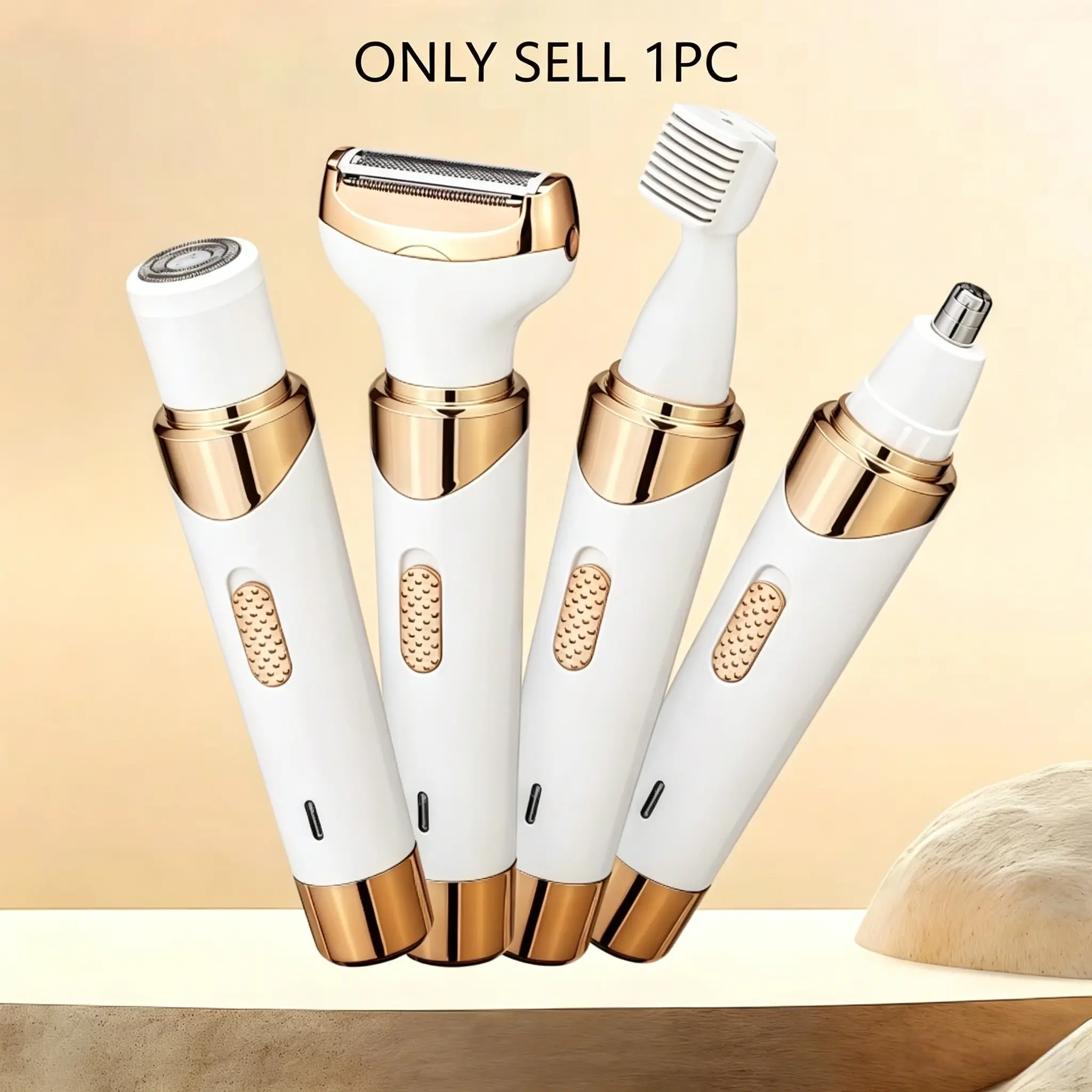 Portable Women's 4-in-1 Electric Shaver, Body Groomer Shaver, USB Rechargeable, Gentle Hair Removal No Skin Harm Full Body Hair Epilator, 4 Replacement Heads for Eyebrow, Nose, Face, Legs, Arms, Body Hair Epilator, Perfect Gift