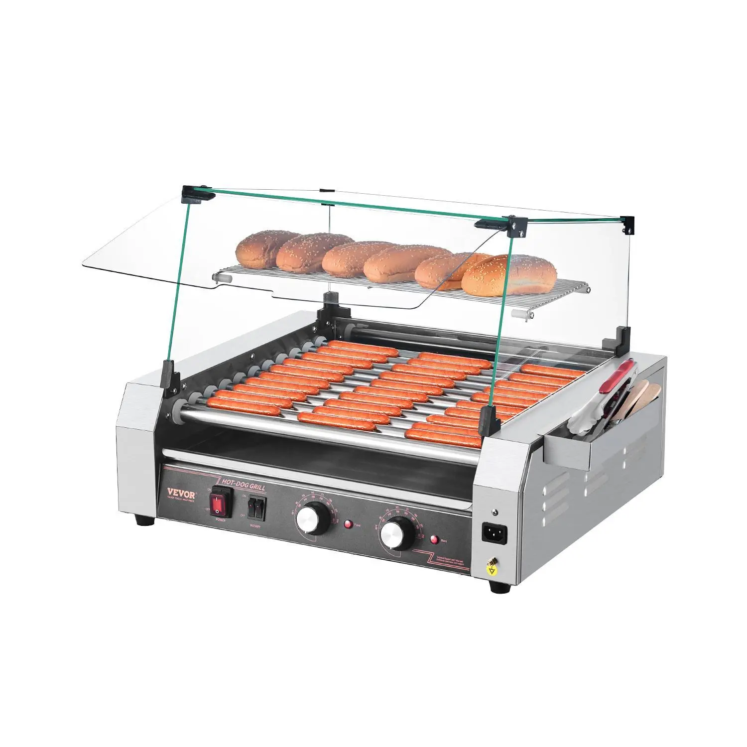 【Summerfinds】VEVOR Electric 30 Hot Dog 11 Roller Commercial Grill Cooker Machine Cover 1600W