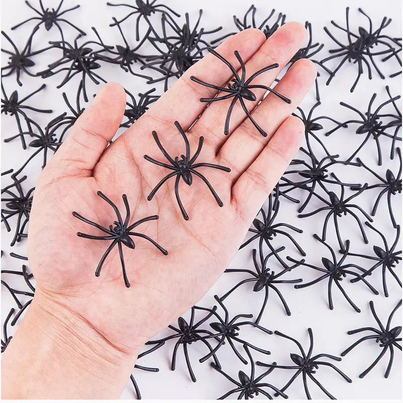 Halloween Spooky Plastic Spiders, 100 Pieces for Party Decorations, Prank & Scary Toys for Kids Parties, Realistic Design