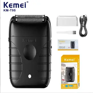 Kemei Km-T95 USB Rechargeable Electric Shaver for Men, Dual Blade Razor, Beard Trimmer, Lithium-Ion Battery, New Condition, Rechargeable Shaver Machine