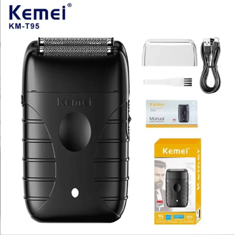 Kemei Km-T95 USB Rechargeable Electric Shaver for Men, Dual Blade Razor, Beard Trimmer, Lithium-Ion Battery, New Condition, Rechargeable Shaver Machine