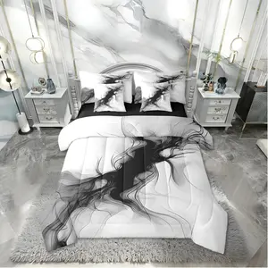 Feelyou 7-Piece Microfiber Comforter Queen Size Bed Set, Soft Black and White Abstract Ink Texture Bedding, Modern Ombre Grey Marble Neutral Sheet Quilt for Men Teens, Microfiber Bedding Set