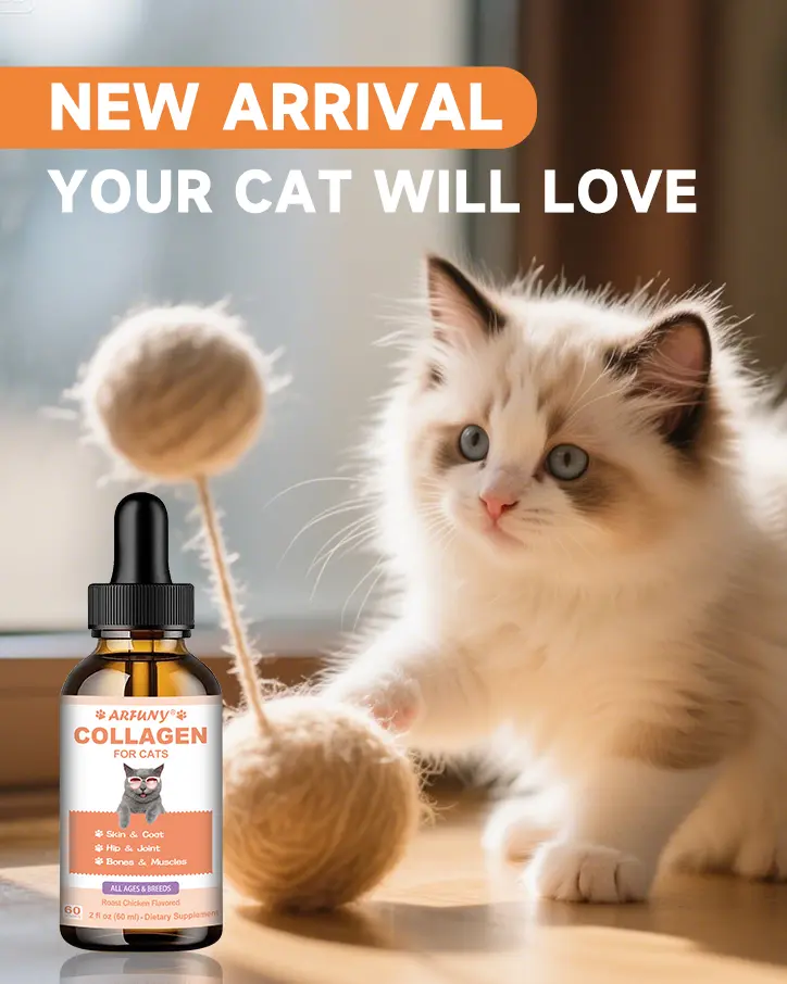 Grass Fed Cat Collagen Drops - Cat Joint Supplement - Skin & Coat, Digestive & Immune Support - Senior Cat Supplement with MSM, Hyaluronic Acid, Biotin - Roast Chicken Flavor