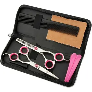 Professional Hair Cutting Scissors Shears Barber Thinning Set Kit- Family Hair Cutting,Barber Hair Cutting Tool Thinning texturizing/Pink 6" home outdoor Aesthetic Stainless Steel Haircare Handle Heatless