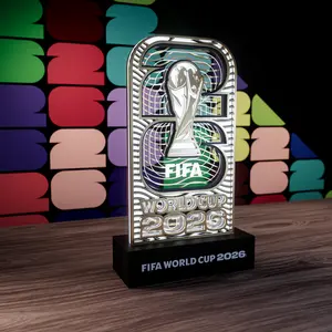 FIFA World Cup 2026 Official Licensed LED Base Acrylic Display – Layered Wood & Transparent Acrylic Panel Soccer Memorabilia, Light-Up Decor for Home, Desk, Room, Game Room & Gift