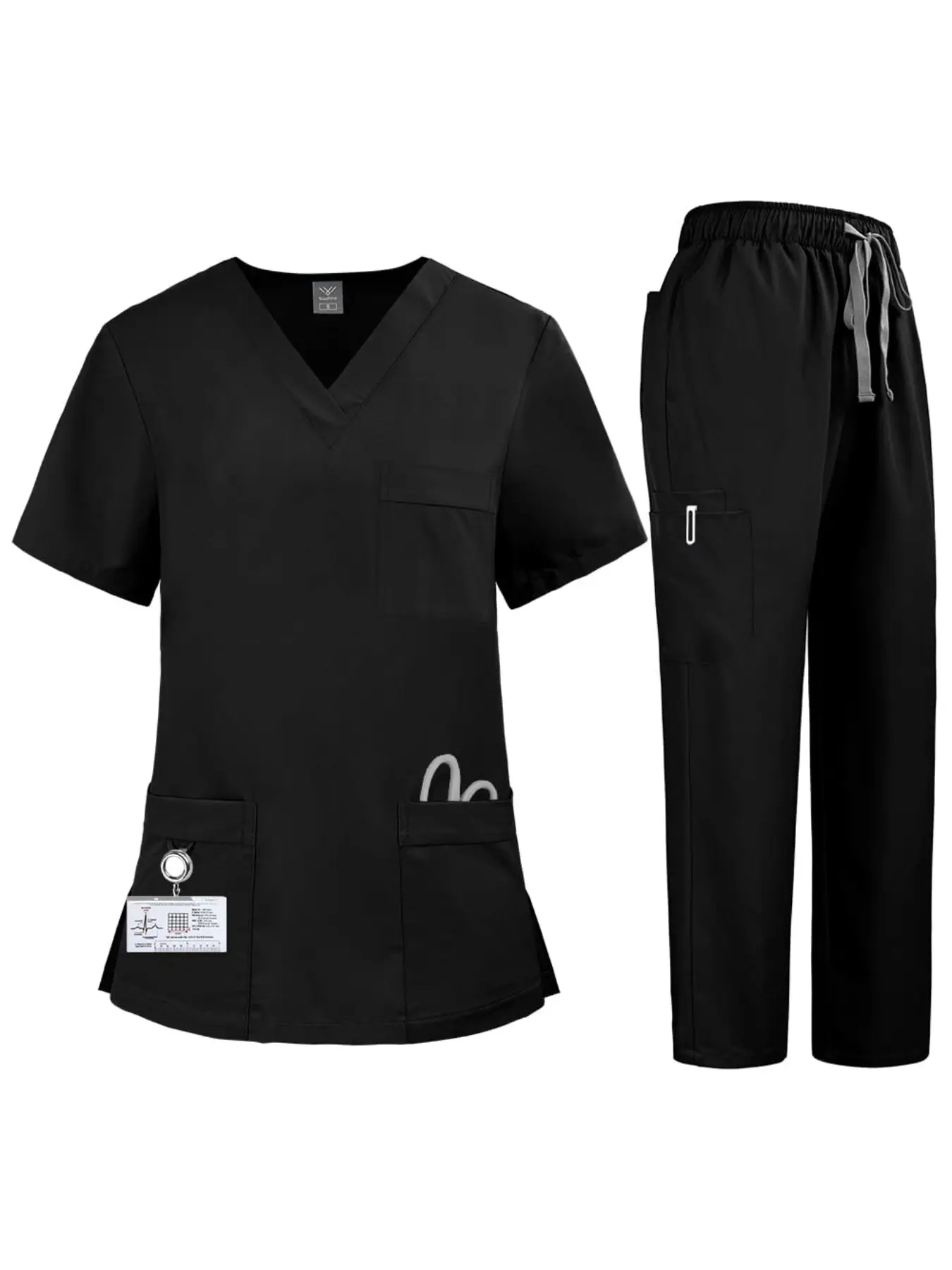 Women's Summer Thin Stretch Fitted Quick-Dry Vneck Scrubs Uniforms Breathable and Comfortable Workwear Clothes Nurse Scrubs Set