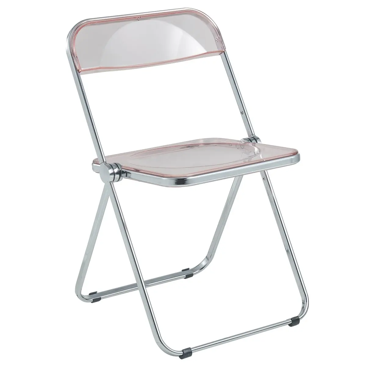 Lawrence Transparent Acrylic Folding Chair with 360 Stand, 30x19x18.5 in Metal Frame, Rose Pink Portable Decorative Folding Chair for Indoor Furniture Use, Portable Folding Chairs, Decorative Folding Chairs