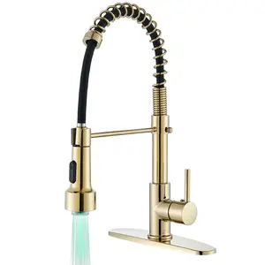 Senlesen LED Light Kitchen Faucet with Pull Down Sprayer Stainless Steel Gold Single Handle Faucet for Farmhouse Camper Laundry Utility Rv Wet Bar Sinks Gold Kitchen Mixer Tap