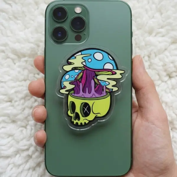 Poisoned Mushroom Skull Head with MagSafe Phone Grip, Horror Aesthetic Magnetic Phone Holder, Kawaii Scary  Gift , Kindle Accessories sticky Baby mount Library Card Flower-Shaped Multi-Functional Stand Universal Car Double-Sided Octo Adjustable Portable