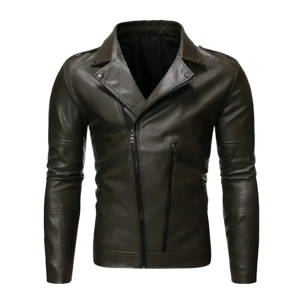 Men's Brown Genuine Sheepskin Racer Style Leather Jacket, Slim Fit, Streetwear Motorcycle Racer Style by Hide Crafts