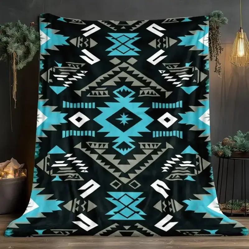 Aztec Pattern Blanket, Southwestern Geometric Throw Blanket, Desert Tribal Flannel Print for Bedspread, Boho Cabin Decor, Apartment Sofa Cover, Guest Room Blanket, Housewarming Gift, Lodge Couch Accent, Warm Southwest Style