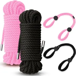 4 Pcs Christmas Craft Rope Kit - Includes 2 Bundles Soft Silk Cords & 2 Adjustable Nylon Bracelets, 32.81 ft Multipurpose Twisted Trim for DIY Projects, Home Decor & Daily Use(Black, Pink)