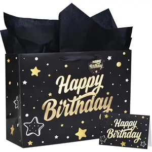 14'' Large  Bag  Foil Happy Birthday Party Bag with Tissue Paper, Card, Envelope,  Tag