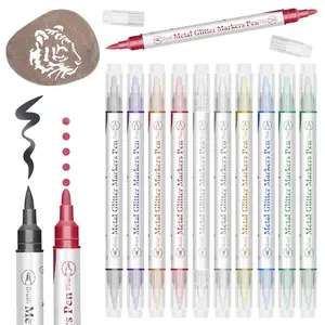 Metallic Glitter Dual Tip Marker Pen, 10pcs Colorful Markers, Professional Painting Tools For DIY Scrapbooking & Journaling & Photo Albums