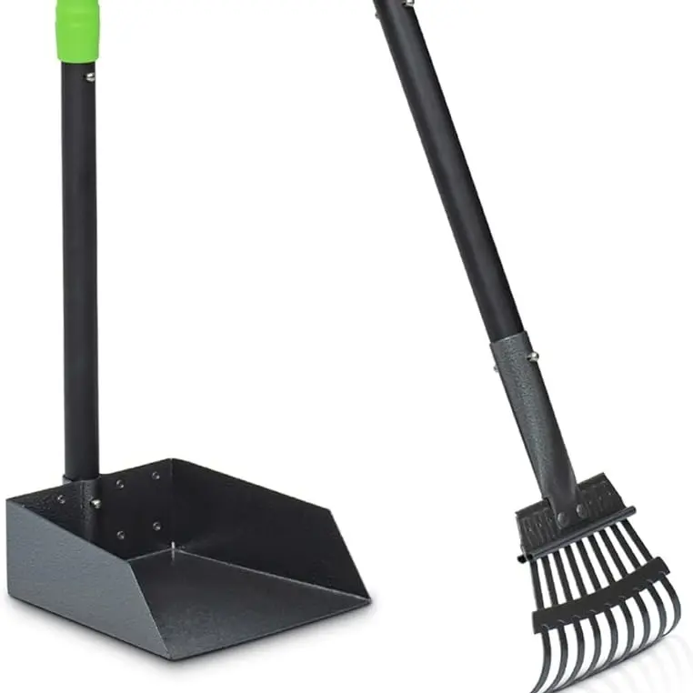 Heeyoo Dog Pooper Scooper, Dog Poop Tray and Rake Set, Pet Waste Removal Scoop with Long Adjustable Sectional Stainless Handles