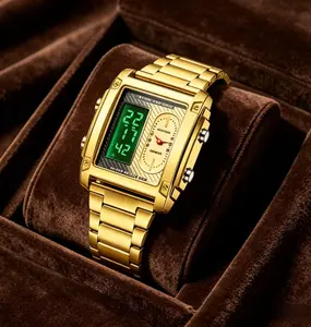 Men's square creative dual-movement multifunctional sports watch. It is equipped with exquisite triple-time display, water resistance and luminous dial. Featuring minimalist aesthetics, this watch is elegant, durable and an ideal choice for daily wear. ti