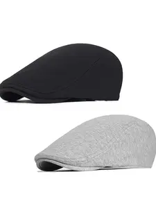 2 Pack Men's Casual Flat Ivy Gatsby Newsboy Driving Hat Cap Flat Bill Hat