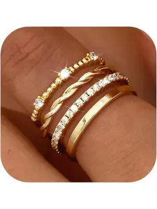 Women's Interlocked Stackable Rings, Dainty Stacking Rings, 14k Gold Plated Cz Jewelry, Minimalist Design, Sizes 5-10, Perfect Gift for Her